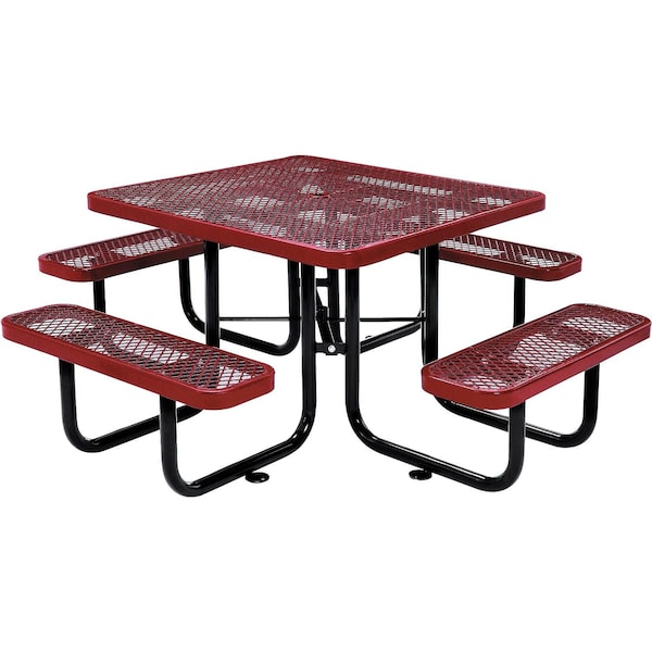 Global Industrial Square Picnic Table, Red, Expanded Metal, 46 in 277151RD - main
